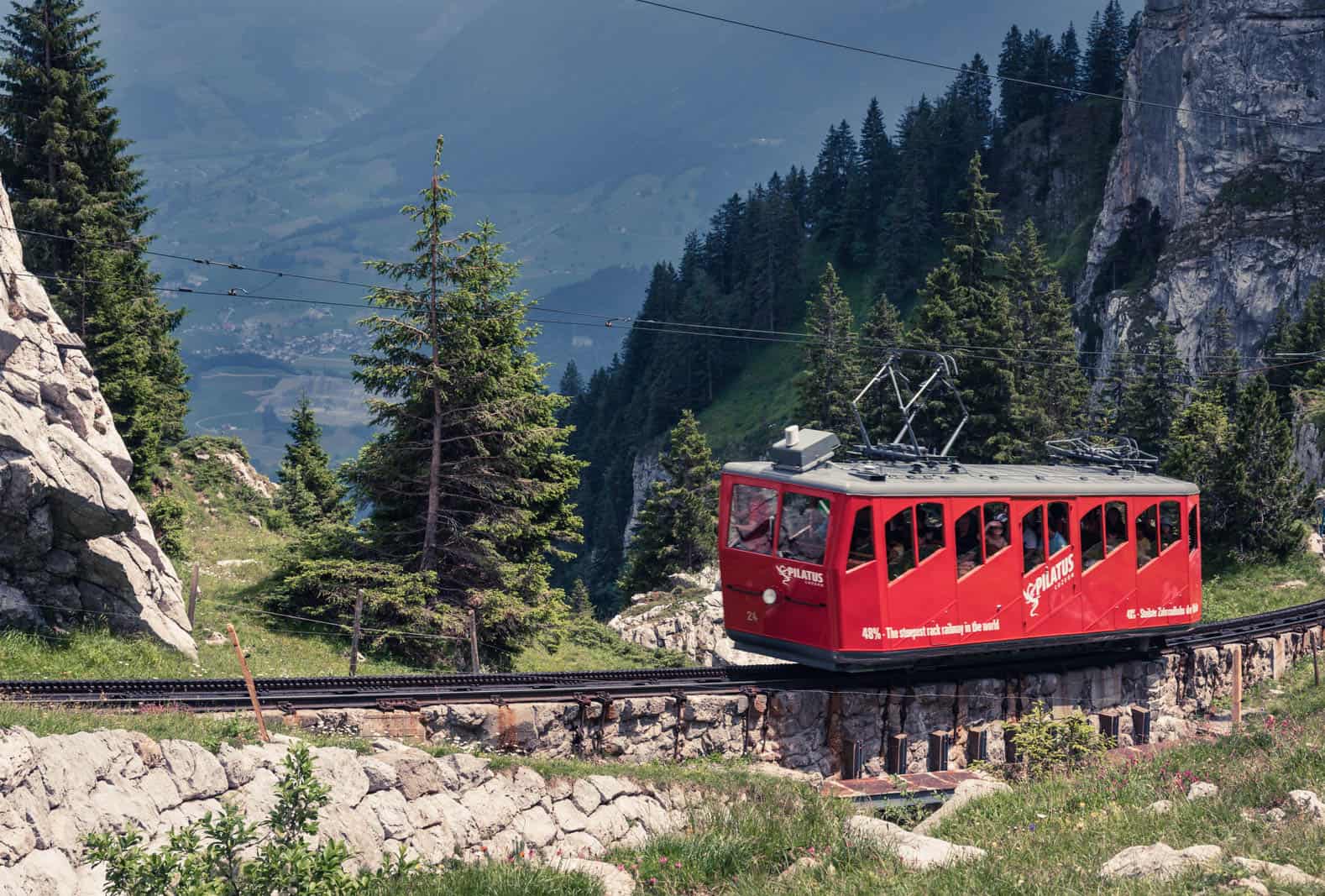 Mount Pilatus cog wheel train from Alpnachstad to summit Mount Pilatus cog wheel train from Alpnachstad to summit