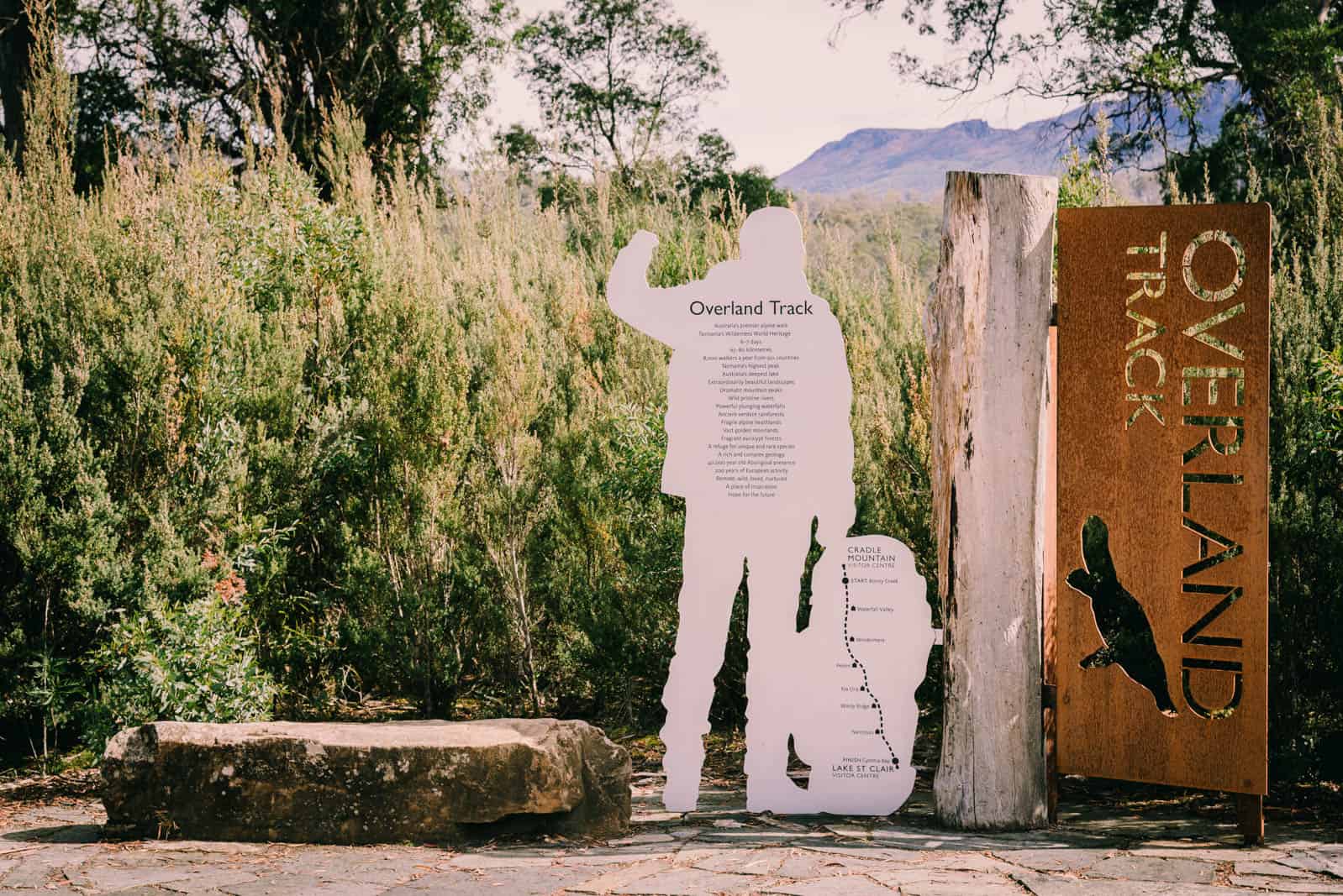 Overland Track sign at the end of the track