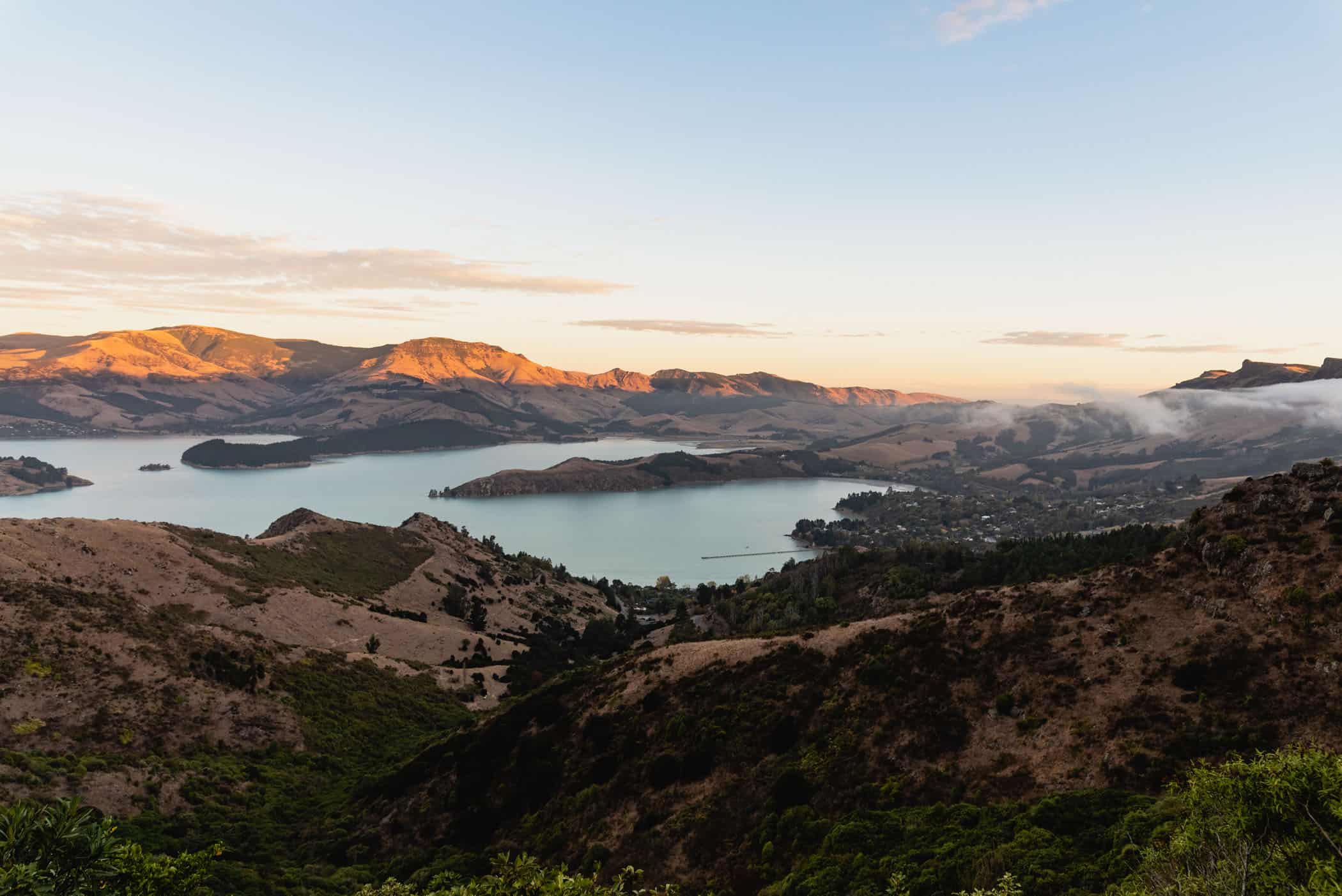 View of Lyttelton Harbour at sunset