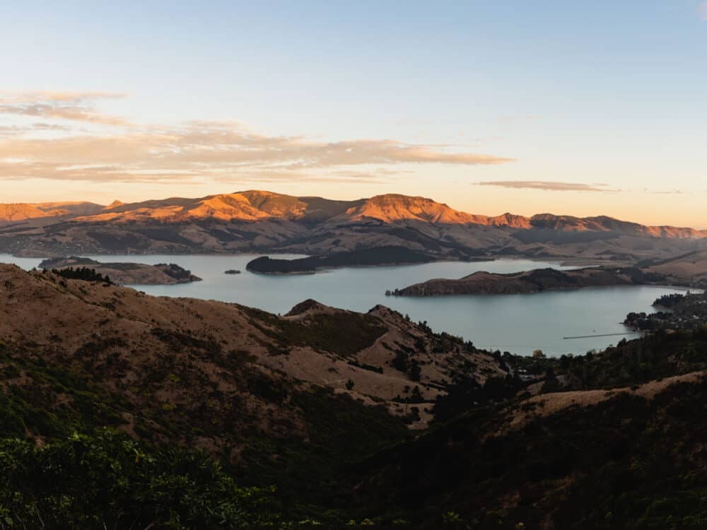 View of Lyttelton Harbour at sunset