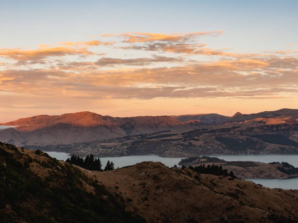 View of Lyttelton Harbour at sunset