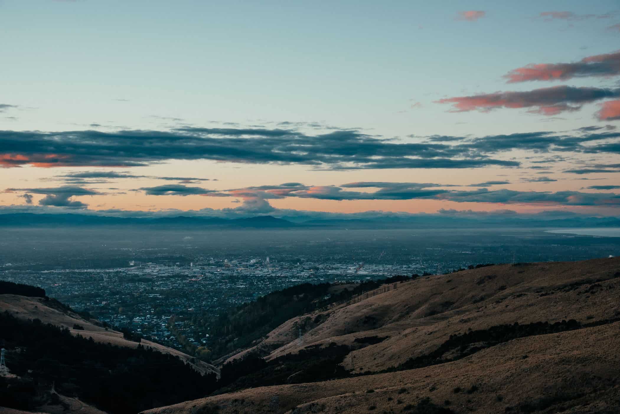 View of Christchurch CBD at sunset
