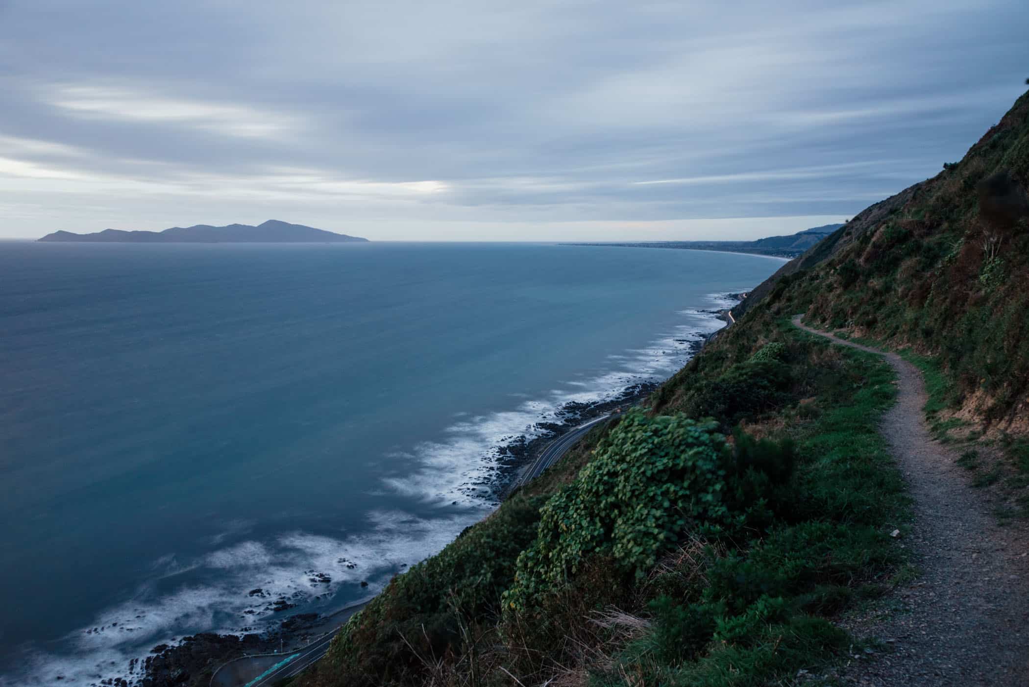 View from Escarpment Track Wellington at sunset