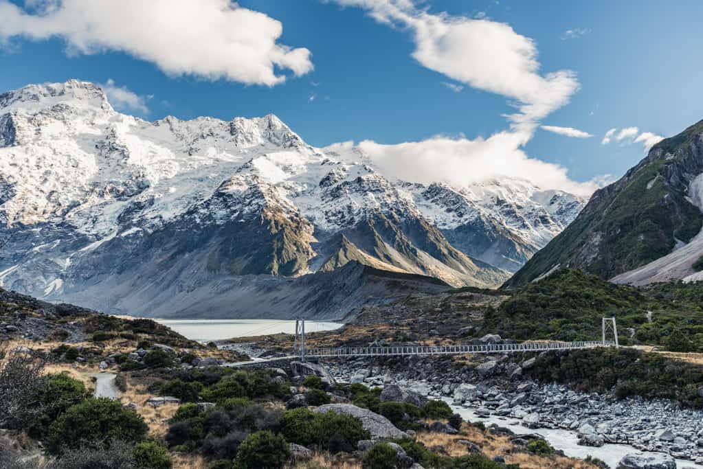 Hooker Valley Track in Mount Cook National Park at sunrise