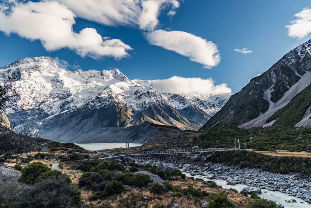 Hooker Valley Track in Mount Cook National Park at sunrise