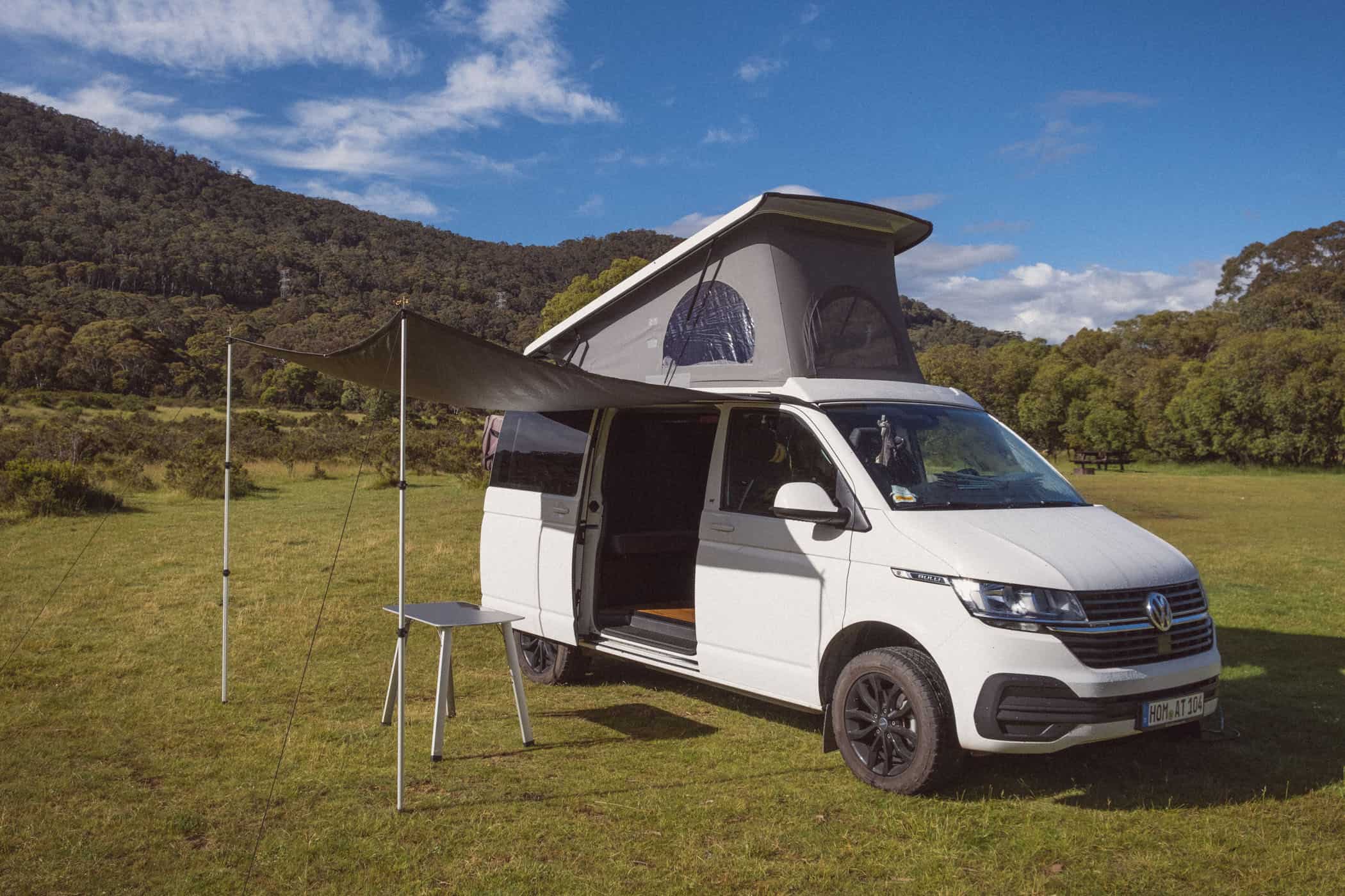 Volkswagen camper T6.1 on Island Bend Campground in Mount Kosciuszko National Park