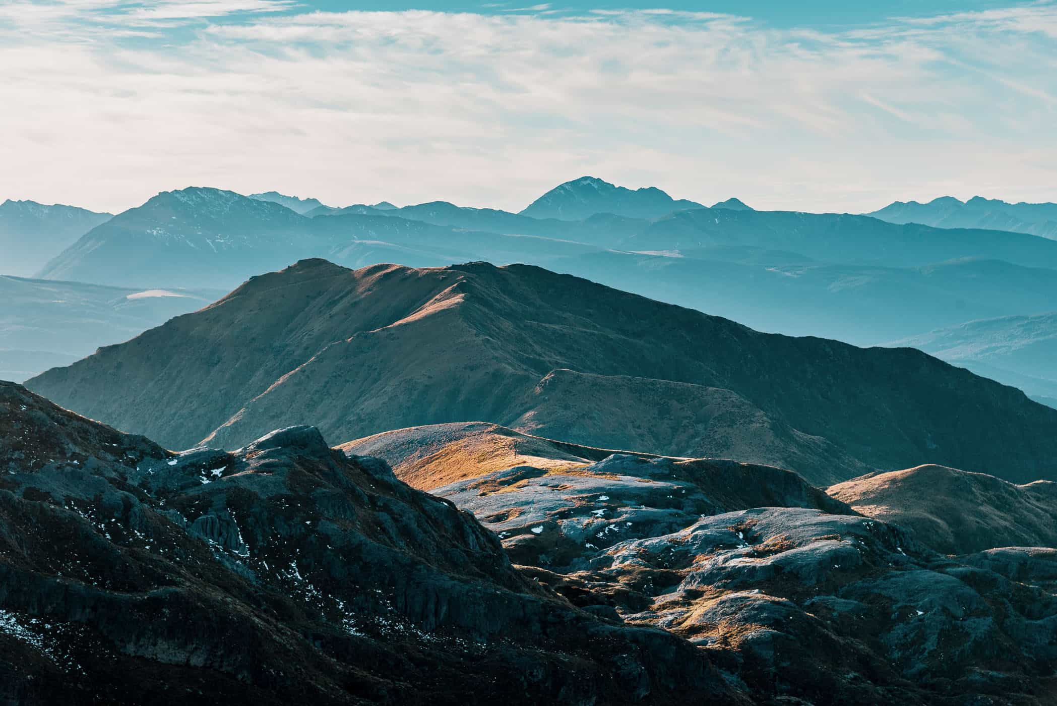 View from Mount Arthur summit track at sunset
