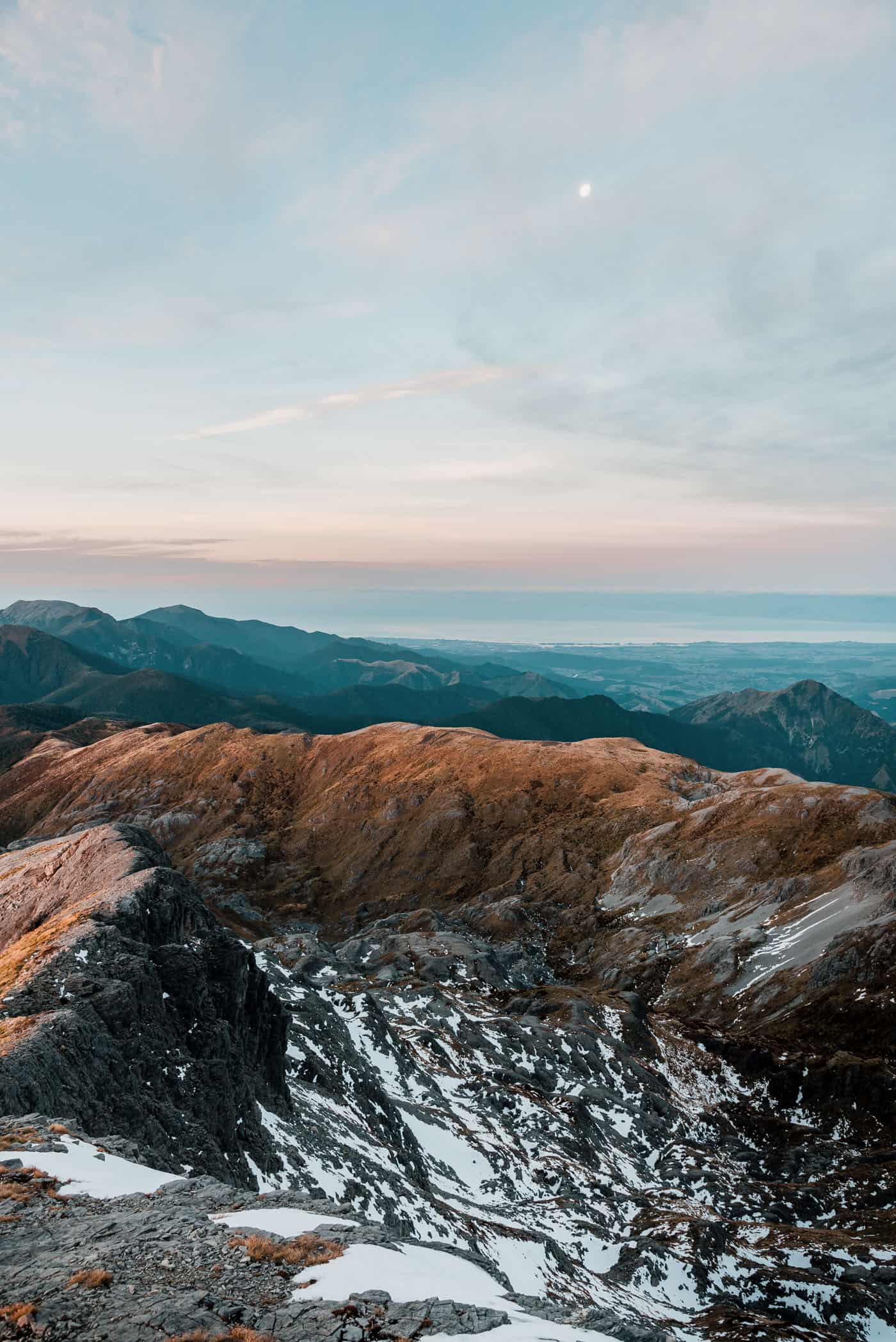 View from Mount Arthur summit at sunset