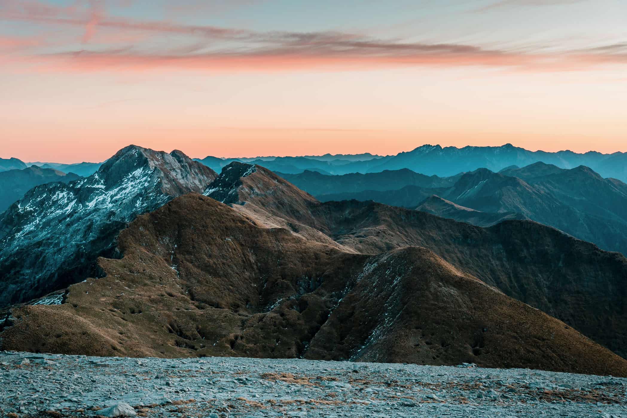 View from Mount Arthur summit at sunset