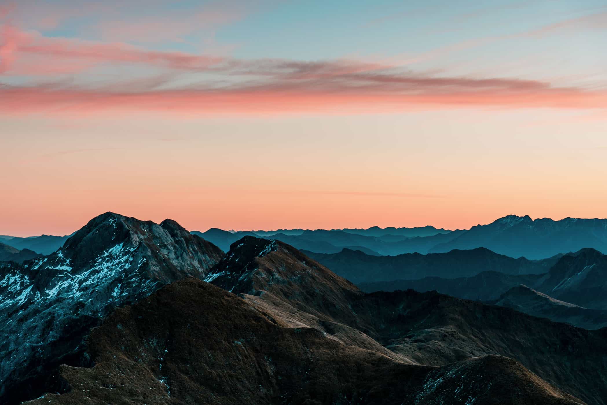 View from Mount Arthur summit at sunset