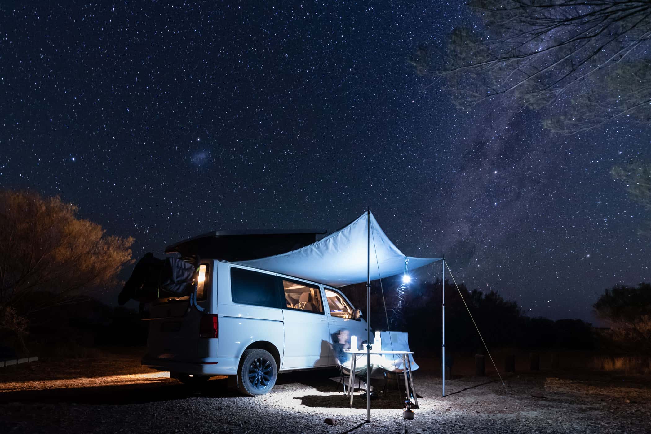 VW Transporter under the milky way