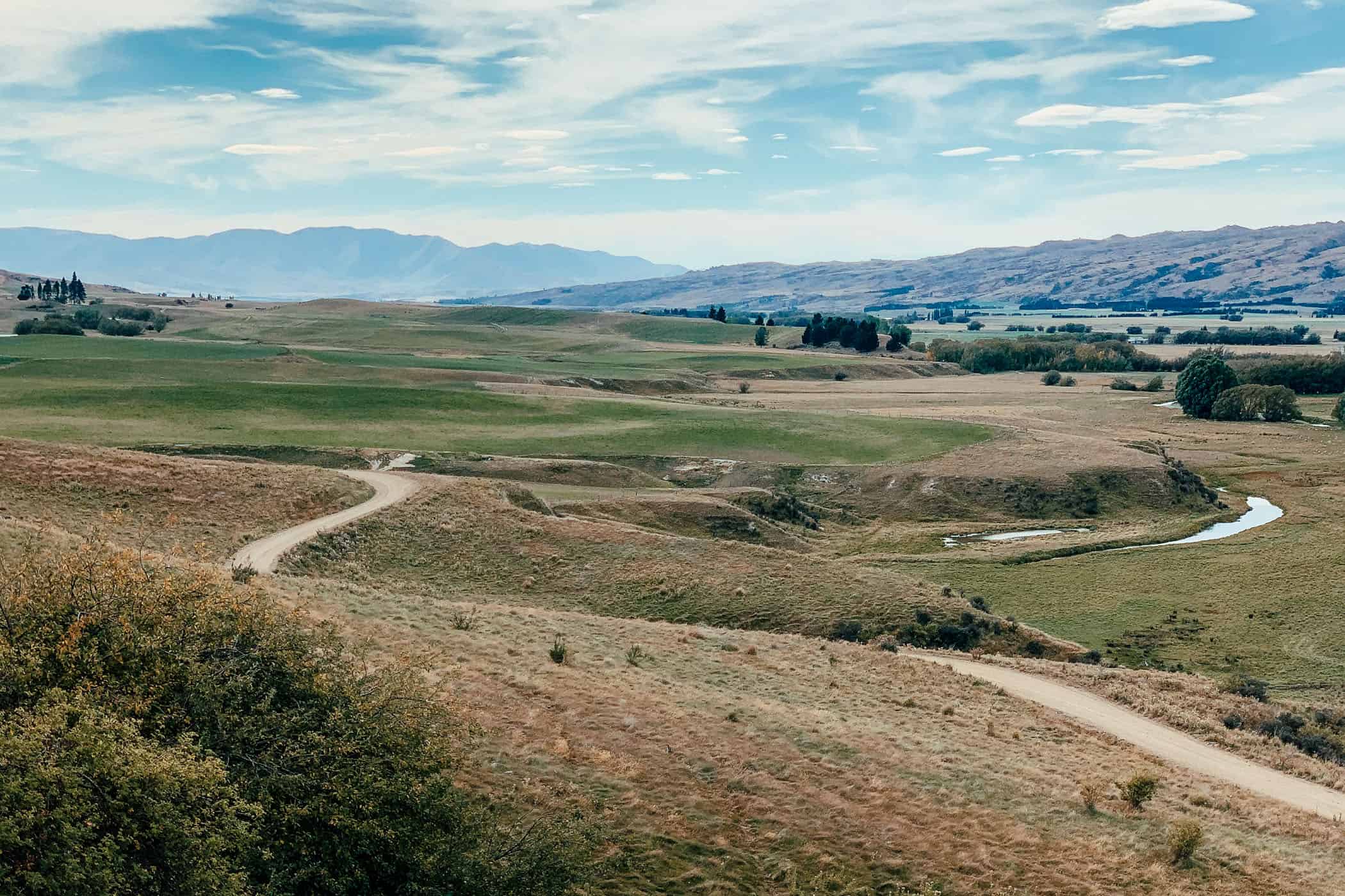 Views over paddocks on Otago Central Rail Trail