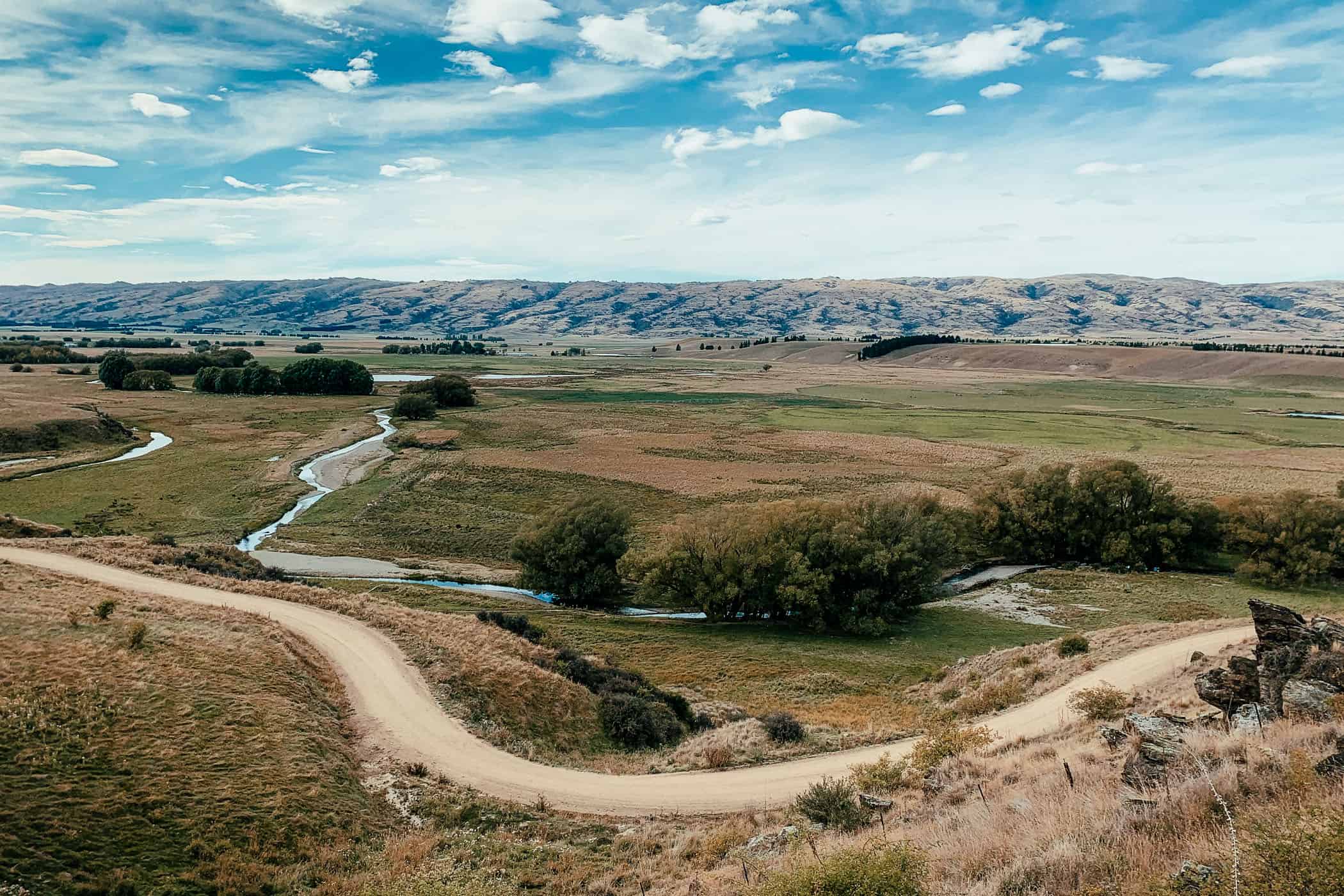 Views over paddocks on Otago Central Rail Trail