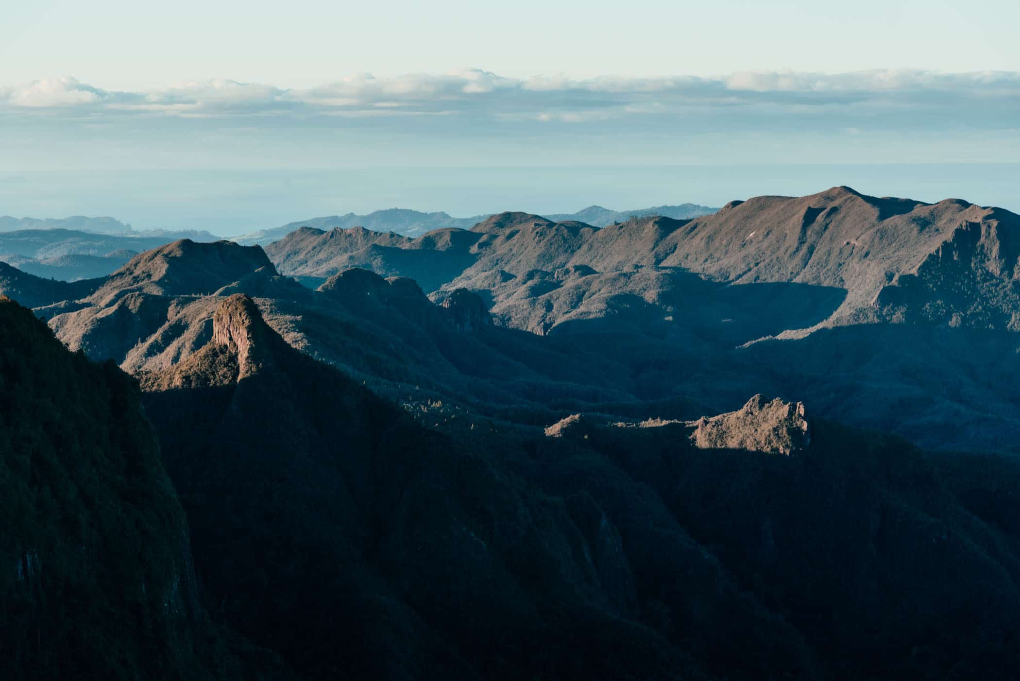 Coromandel Pinnacles in golden light before sunset