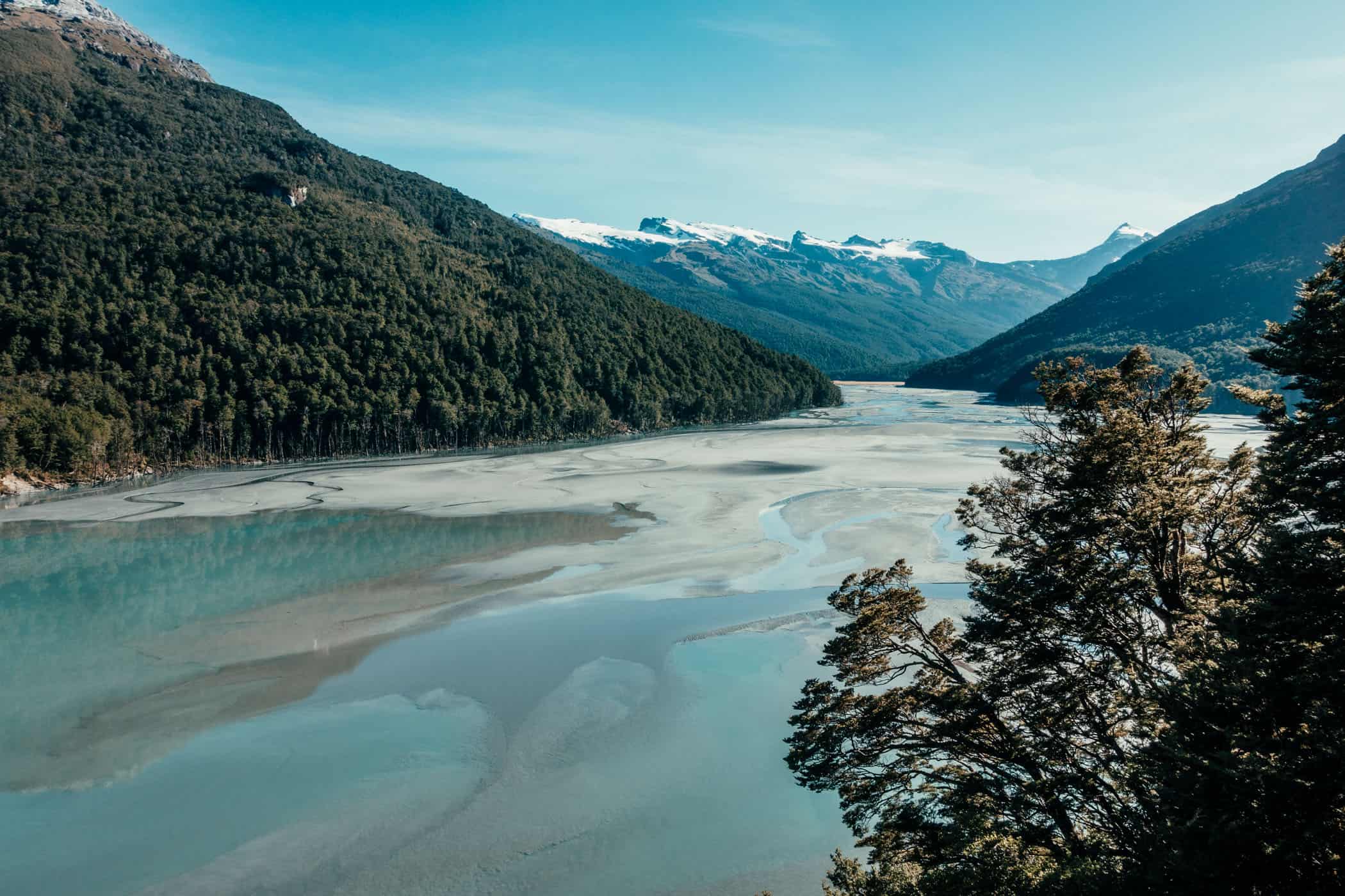 Dart River forms a wide riverbed