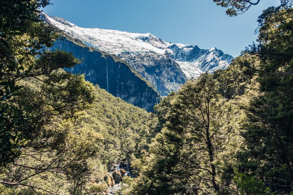 First glimpse of Rob Roy Glacier seen from Rob Roy Glacier Track